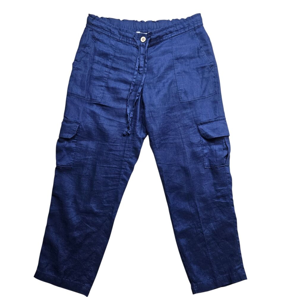Tommy Bahama Womens Small Blue Linen Cargo Pants Drawstring Crop Summer Resort - Picture 2 of 10